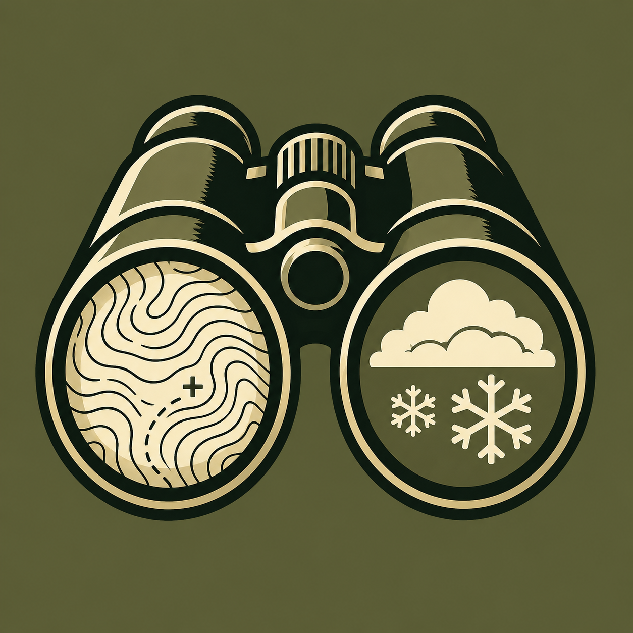 Teriscope logo — binoculars with a topographic map in one lens and weather in the other